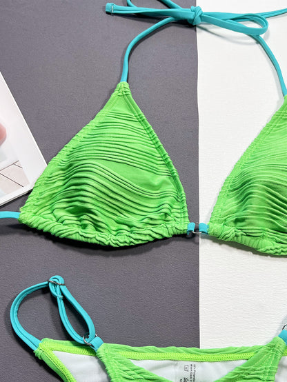 Green Waves Ribbed Two-Piece Bikini Set
