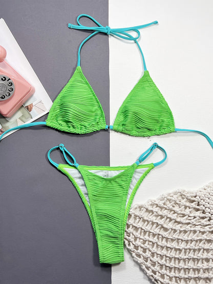 Green Waves Ribbed Two-Piece Bikini Set