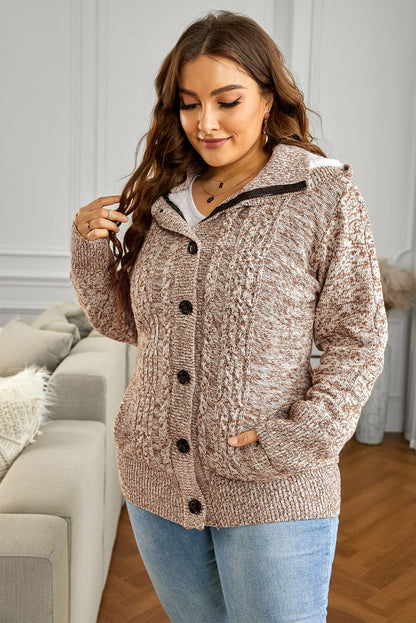 Multi-Style Cable-Knit Fleece Lined Button-Up Hooded Cardigan