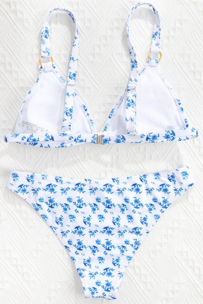 Blue Floral Ring Bikini Set