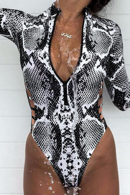 Snake and Leopard Print Zipper Cut-Out Wetsuit - Yogasity