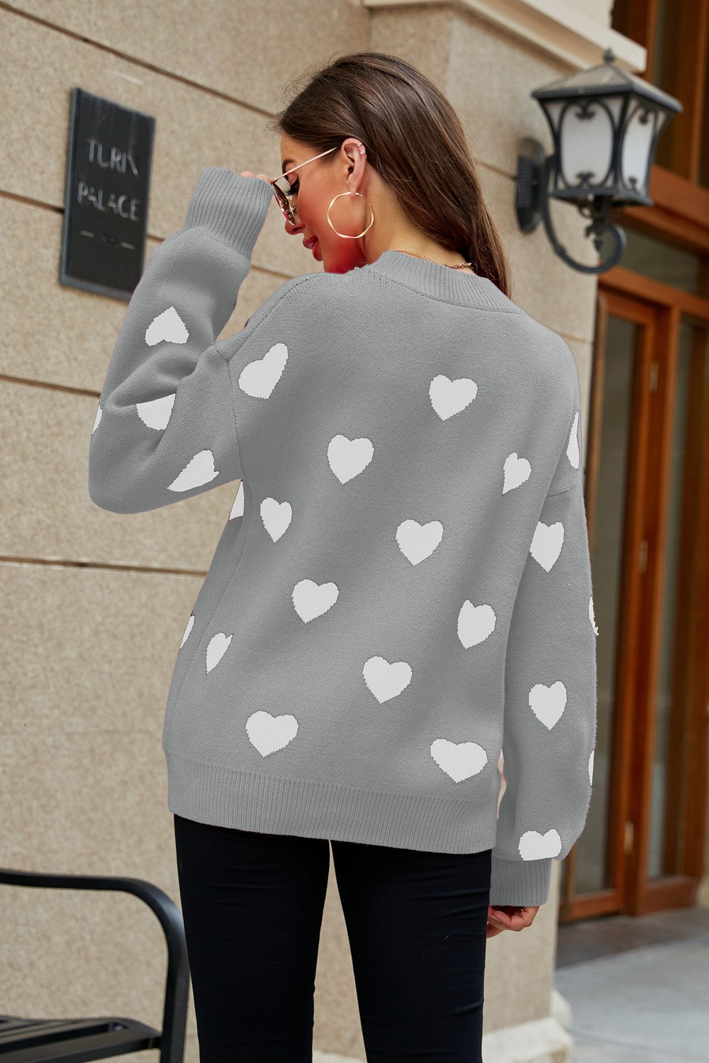 Heart Round Neck Tunic Sweater