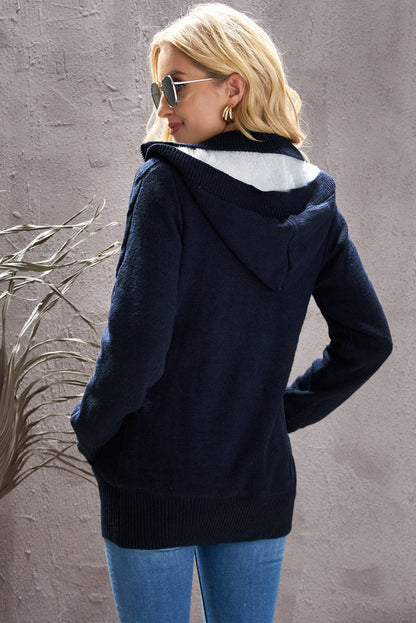 Multi-Style Cable-Knit Fleece Lined Button-Up Hooded Cardigan