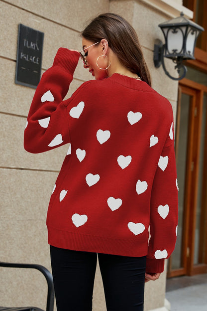 Heart Round Neck Tunic Sweater