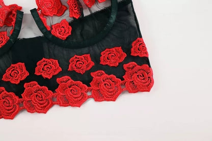 Red Rose Lace Valentine Lingerie Set 2 Pieces