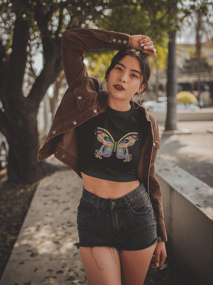Colorful Butterfly - All-Over Print Crop Tee - JML Design Yoga