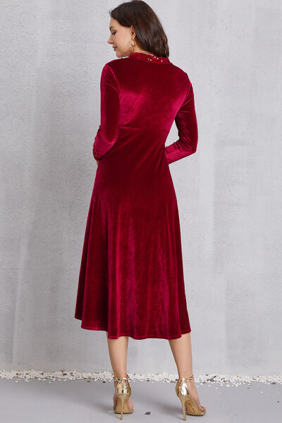 Sequin Long Sleeve Midi Dress