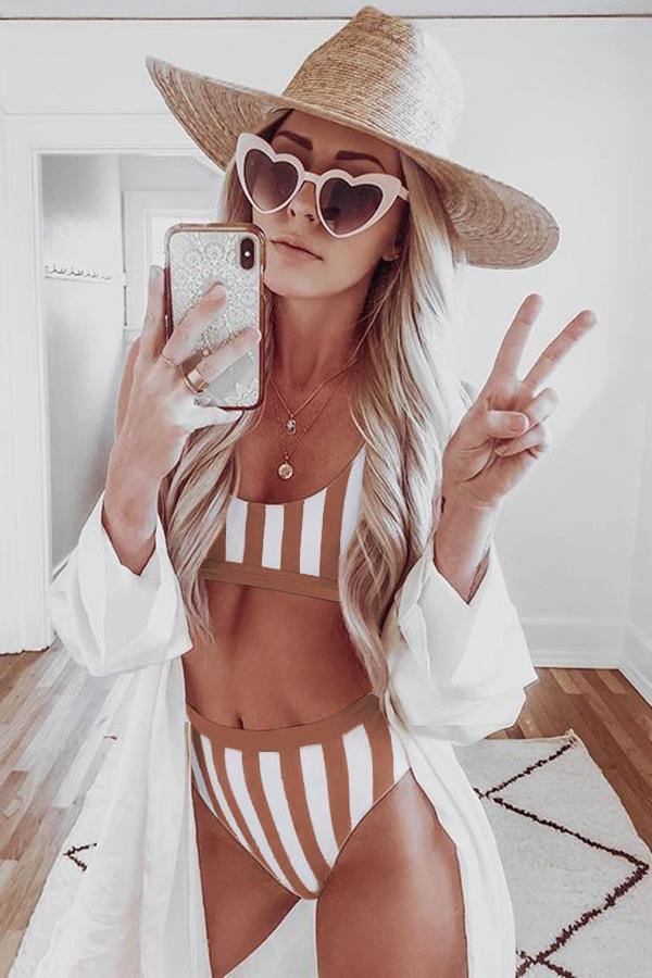 Striped Tank High Waist Bikini - Yogasity