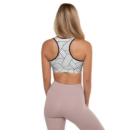 Abstract Geometry White - Padded Sports Bra - JML Design Yoga