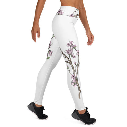 Chinese Flowers White - High Waist Yoga Leggings - JML Design Yoga