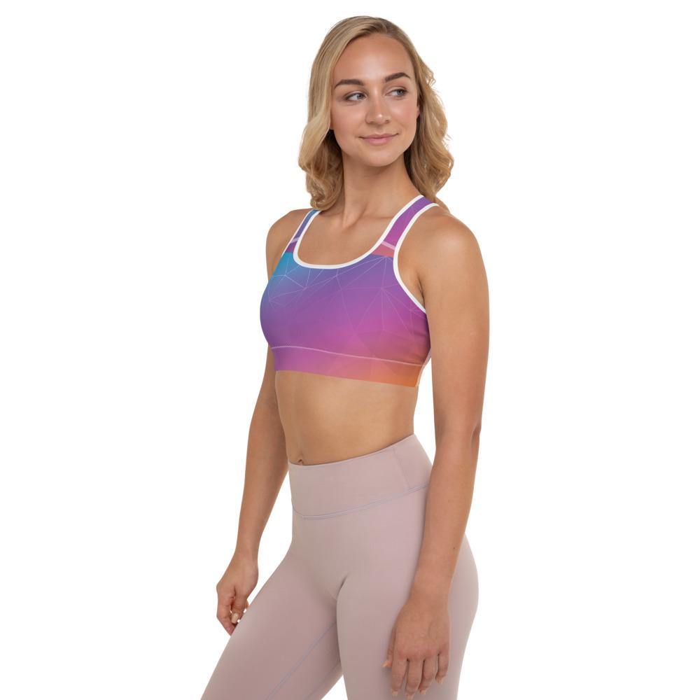 Crystal Polygonal Pink and Blue - Padded Sports Bra - JML Design Yoga