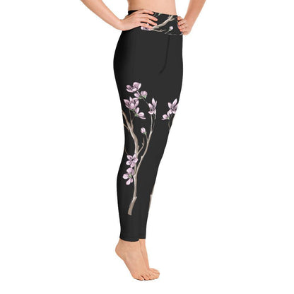 Chinese Flowers Black- High Waist Yoga Leggings - JML Design Yoga