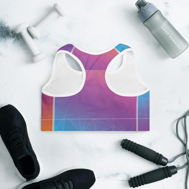 Crystal Polygonal Pink and Blue - Padded Sports Bra - JML Design Yoga