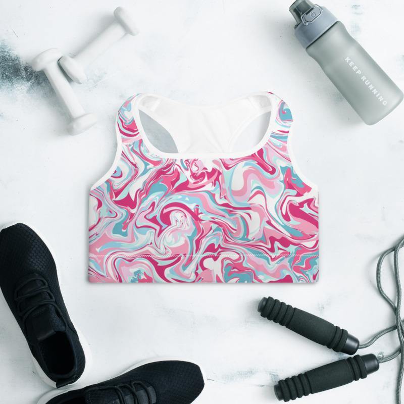 Pink Marble Swirl - Padded Sports Bra - JML Design Yoga
